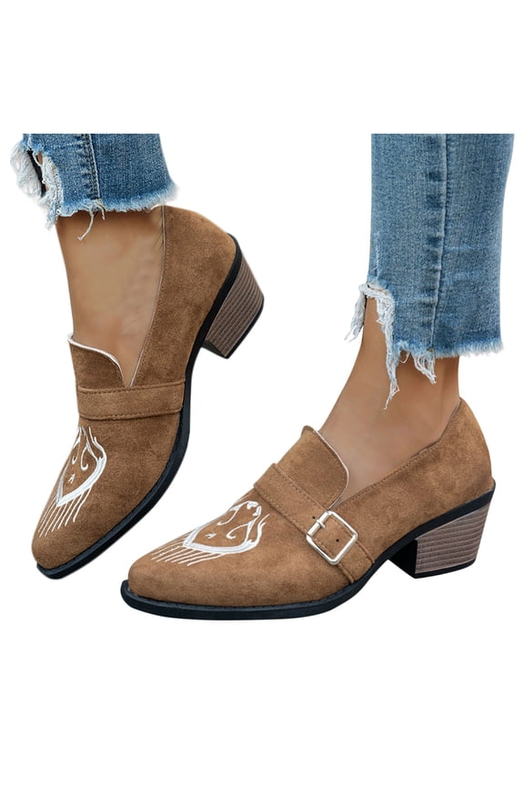 Women's Fashion Casual Ethnic Print Ankle Strap Block Heel Pumps - Sturdy Block Heel & Slip-On Design, Winter Daily Wear Footwear