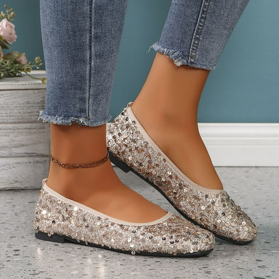 Wowcloth Women's Fashion Casual Flats – Comfortable Slip-On Sparkling Solid Color Round Toe Shape for Spring Summer Everyday Wear,Plus Size