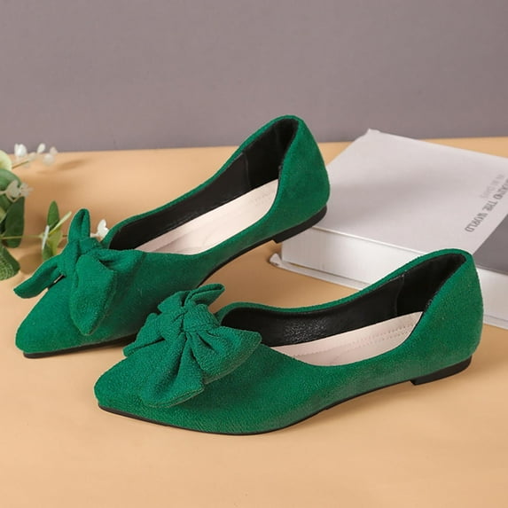 Wowcloth Women's Fashion Casual Flats – Solid Color Bow Decoration Pointed-Toe Slip-On with Suede Upper & Low Heel for Office Work Shoes