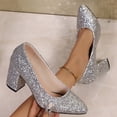 thumbnail image 1 of Wowcloth Women's Fashion Casual High Heels – Comfortable Large Size Plain Rhinestone Sequins Pointed Toe Closed Toe Block Heel for Everyday Wear, 1 of 9
