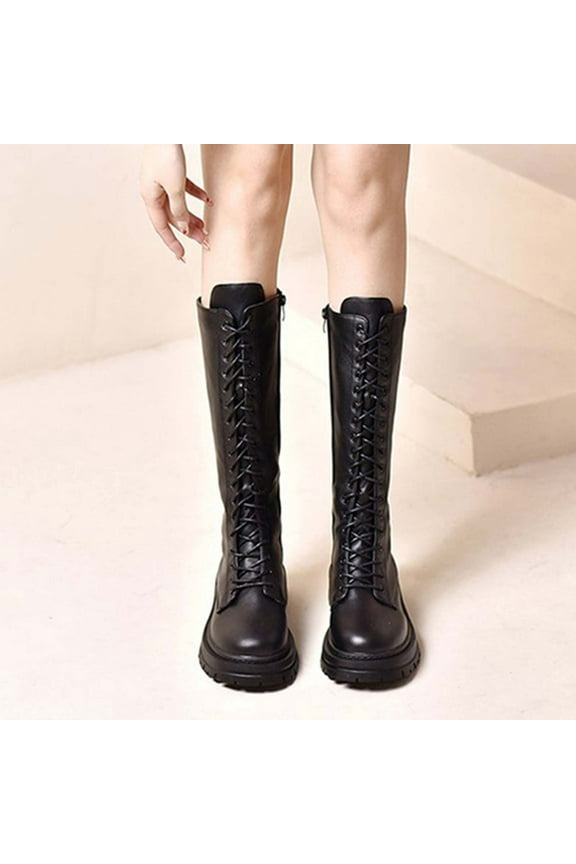Women's Fashion Casual Knee High Boots – Lace-Up Chunky Heel Winter New Arrival with Stylish All-Outfit Match for Trendy Winter Footwear