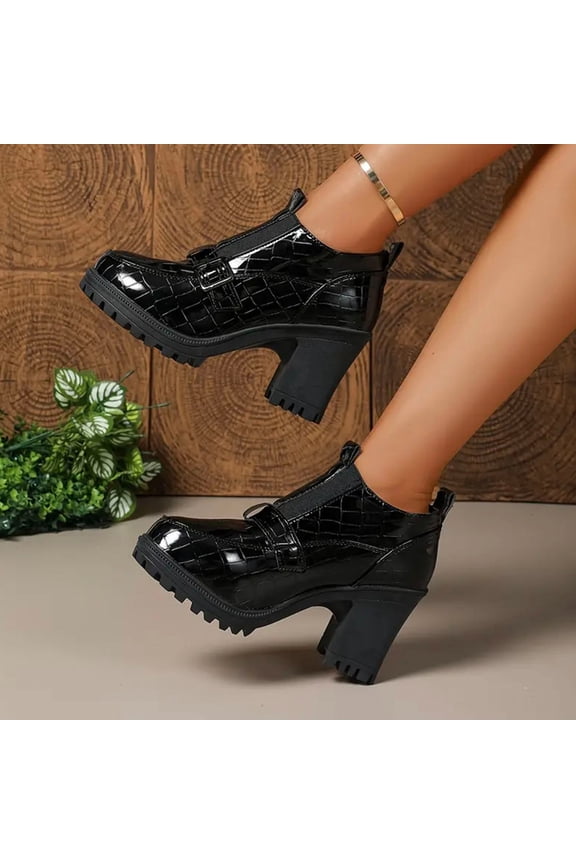 Women's Fashion Casual Loafer Pumps – Retro Round Toe Shallow Cut with Chunky Heel & Versatile Design for Daily Outfits