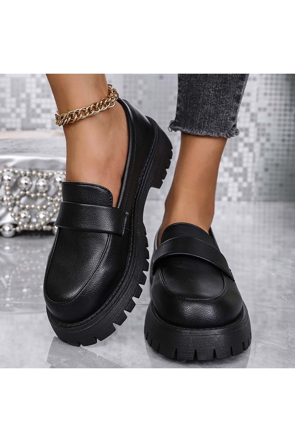 Women's Fashion Casual Loafer Shoes – Chunky Low Heel & Platform Design with Round Toe for All-Season Versatile Slip-Ons