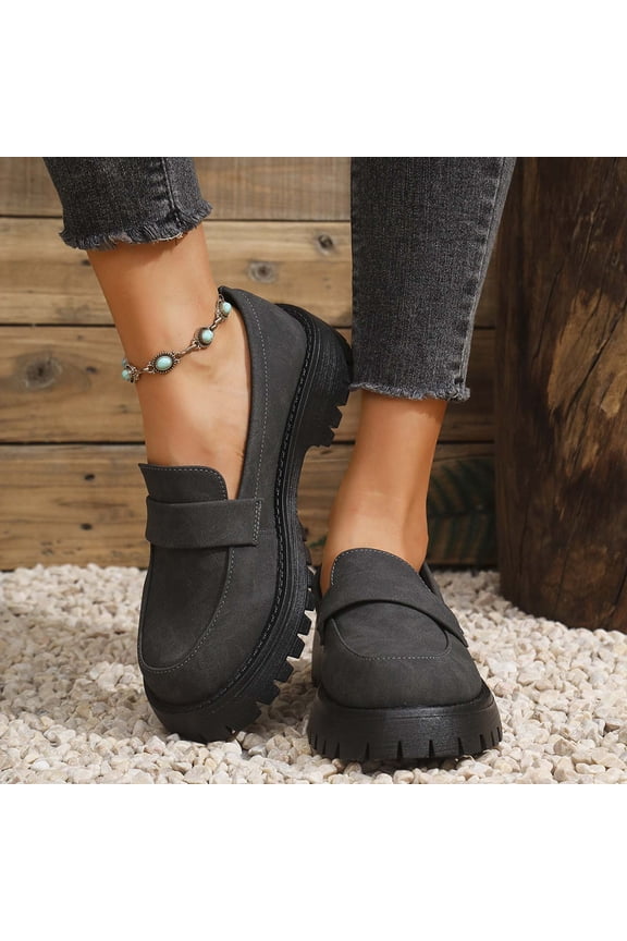 Women's Fashion Casual Loafer Shoes – Chunky Low Heel & Platform Design with Round Toe for All-Season Versatile Slip-Ons