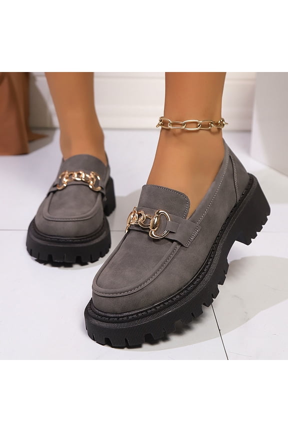 Women's Fashion Casual Loafer Shoes – Classic Round Toe with Chunky Low Heel & Thick Sole for Versatile All-Season Wear