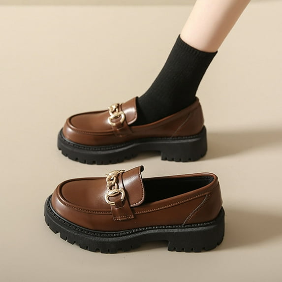 Wowcloth Women's Fashion Casual Loafers – All-Season Solid Color Round Toe with Chunky Low Platform Heel for Versatile Everyday Footwear