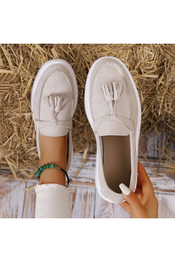 Women's Fashion Casual Loafers – Comfortable Slip-On with Tassel Detail & Round Toe Flat Sole for Versatile All-Season Casual Footwear