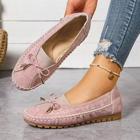 Wowcloth Women's Fashion Casual Loafers – Solid Color Round Toe with Elastic Band Flat Sole for Versatile Daily Wear