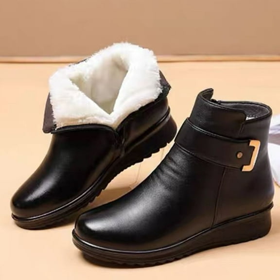 Wowcloth Women's Fashion Casual Martin Boots Short Boots – Cozy Fleece-Lined Thickened Flat Sole Comfortable for Autumn, Versatile Stylish Ankle Boots for Everyday Wear