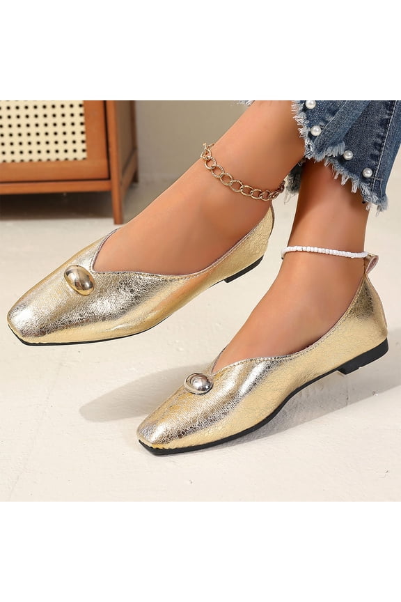 Women's Fashion Casual Mary Jane Shoes – Comfortable Metal Buckle Slip-On with Soft Leather, Square Toe & Flat Sole for Retro Style and Everyday Wear