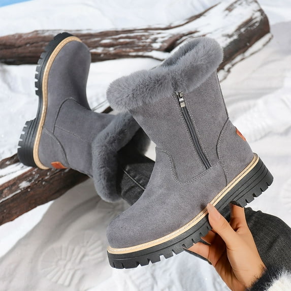 Wowcloth Women's Fashion Casual Mid-Calf Snow Boots – Thickened Fleece-Lined Winter Letter Design with Solid Color for Outdoor & Daily Wear
