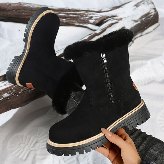 Wowcloth Women's Fashion Casual Mid-Calf Snow Boots – Thickened Fleece-Lined Winter Letter Design with Solid Color for Outdoor & Daily Wear