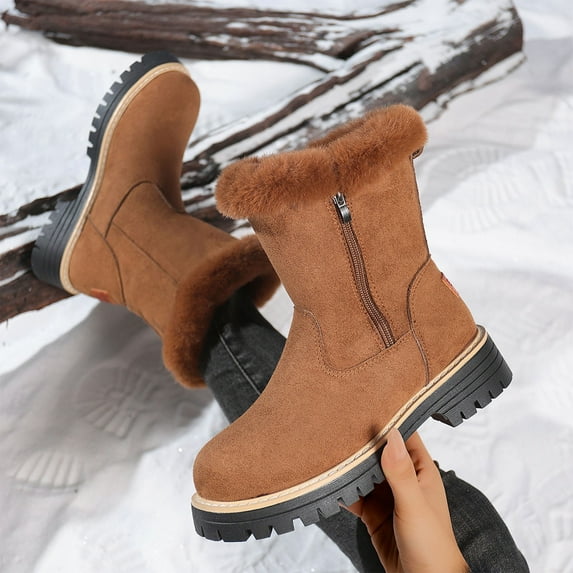 Wowcloth Women's Fashion Casual Mid-Calf Snow Boots – Thickened Fleece-Lined Winter Letter Design with Solid Color for Outdoor & Daily Wear