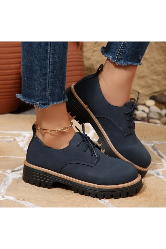 Women's Fashion Casual Mid Heel Lace-Up Loafer Flats – Comfortable Round Toe Slip-On Design with Versatile Style for Daily Wear