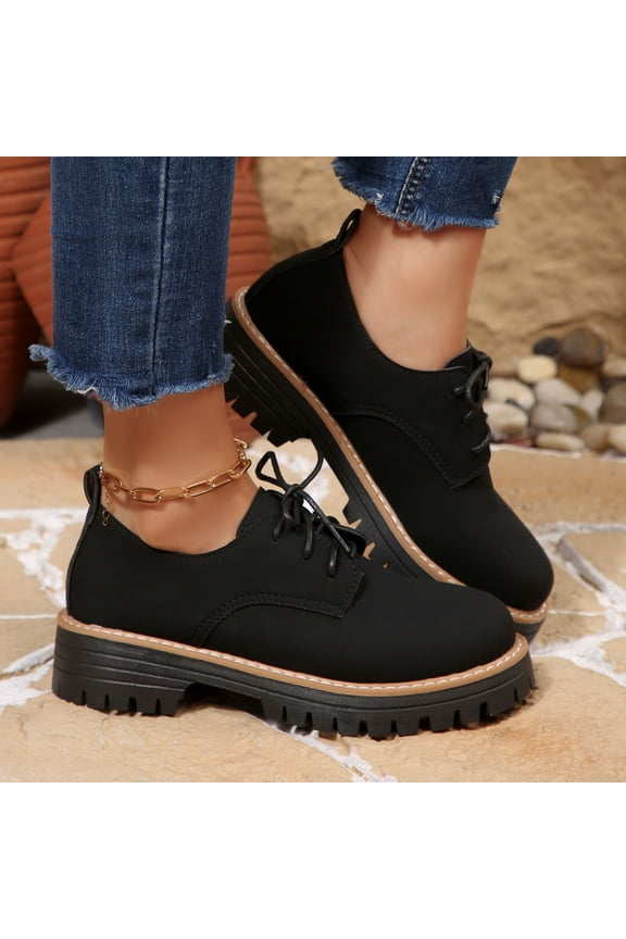 Women's Fashion Casual Mid Heel Lace-Up Loafer Flats – Comfortable Round Toe Slip-On Design with Versatile Style for Daily Wear