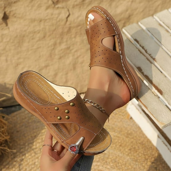 Wowcloth Women's Fashion Casual Peep-Toe Chunky Wedge Heel Slides - Breathable Summer Design with Solid Color Strap, Perfect for Daily Wear & Outdoor Activities,Plus Size