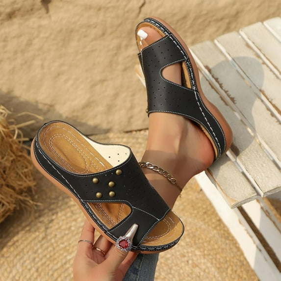 Wowcloth Women's Fashion Casual Peep-Toe Chunky Wedge Heel Slides - Breathable Summer Design with Solid Color Strap, Perfect for Daily Wear & Outdoor Activities,Plus Size
