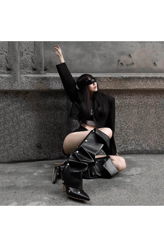 Women's Fashion Casual Plus Size Ankle Boots – Button Decoration High Heel Pointed Toe Stiletto with Stacked Shaft for Fashion Everyday Wear