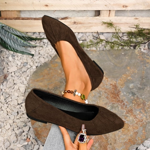 Wowcloth Women's Fashion Casual Pointed-Toe Flats - Wrinkle Detail Round Cut Slip-On with Suede Upper & Low Heel for All-Season Office Work Wear