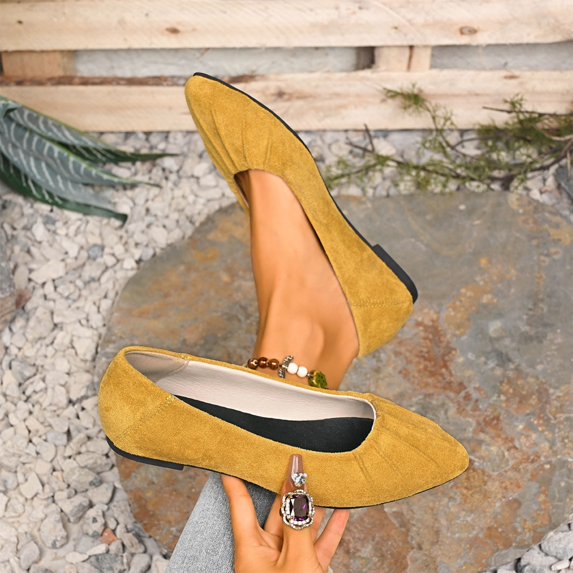 Wowcloth Women's Fashion Casual Pointed-Toe Flats - Wrinkle Detail Round Cut Slip-On with Suede Upper & Low Heel for All-Season Office Work Wear