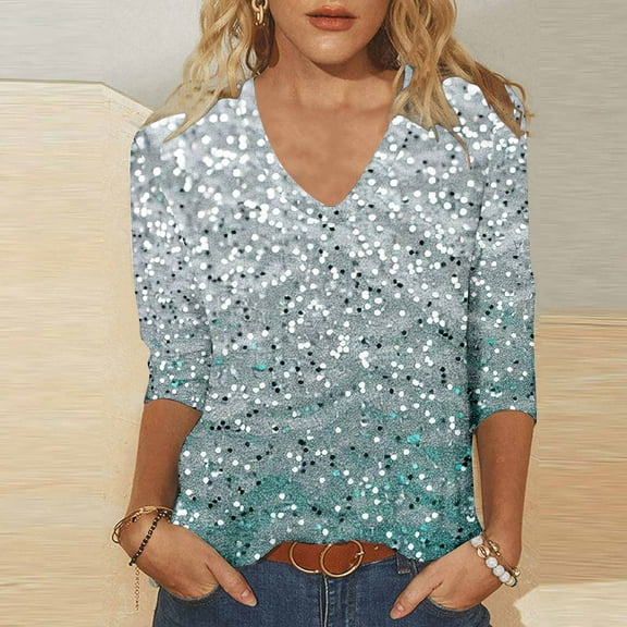 Wowcloth Women's Fashion Casual Printed V - neck 3/4 Sleeve Long - sleeved Top