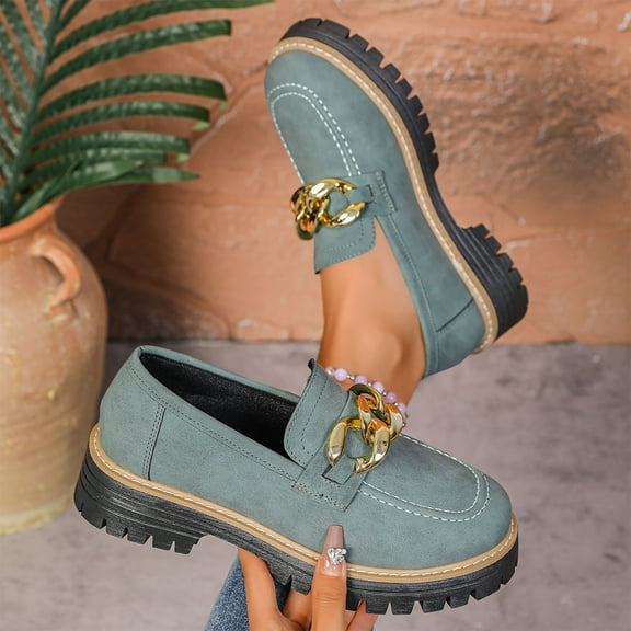 Wowcloth Women's Fashion Casual Retro Round Toe Chunky Heel Loafers – New Arrival Footwear for Stylish Everyday Outfits