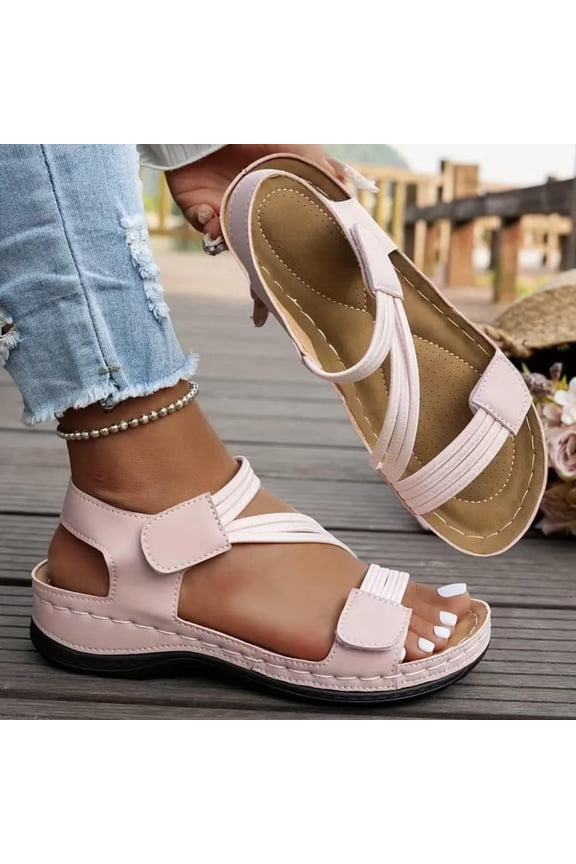 Women's Fashion Casual Sandals – Comfortable Round-Toe Slip-On with Hook-and-Loop Strap & Thick Heel for Beachwear, Spring Summer Outdoor Footwear