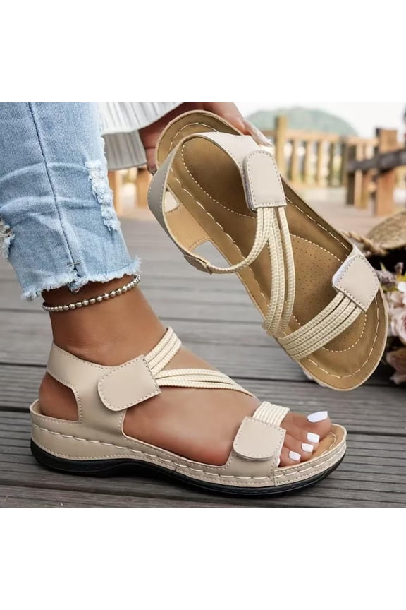 Women's Fashion Casual Sandals – Comfortable Round-Toe Slip-On with Hook-and-Loop Strap & Thick Heel for Beachwear, Spring Summer Outdoor Footwear