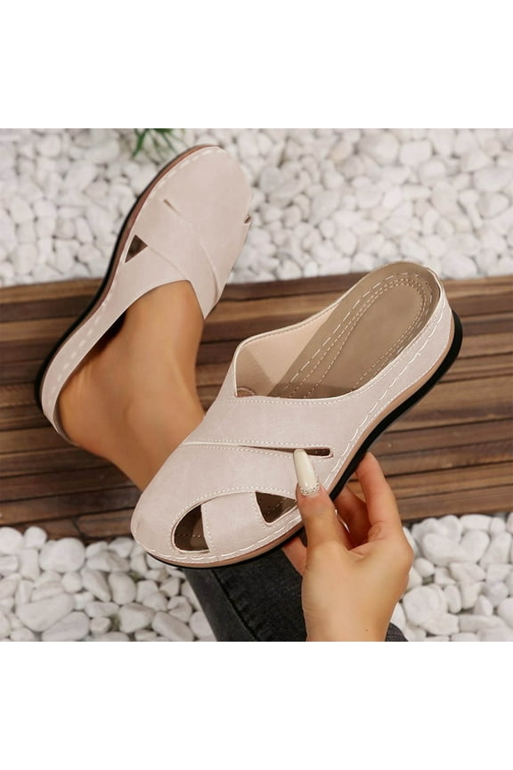 Women's Fashion Casual Sandals – Solid Color Versatile Covered Toe Beach Wedge Heel Slides for Stylish Outdoor Wear
