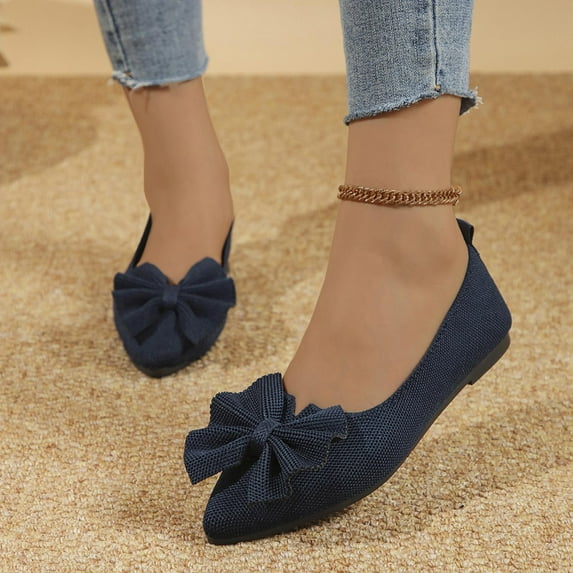 Wowcloth Women's Fashion Casual Shoes – Breathable Pointed Toe Flat Wedge Slip-On with Solid Color Bow for Spring-Wear