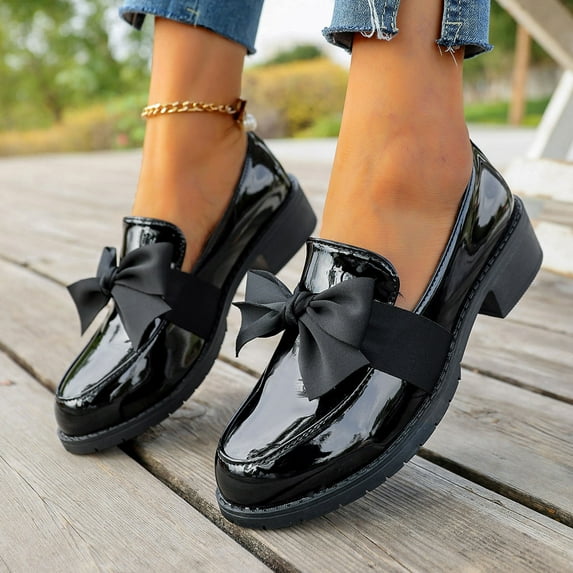 Wowcloth Women's Fashion Casual Slip-On Flats – Comfortable Round Toe with Bow Detail, Plus Size Low Heel Shoes for Daily Wear