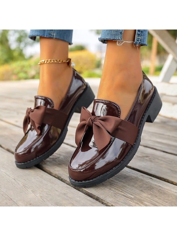 Women's Fashion Casual Slip-On Flats – Comfortable Round Toe with Bow Detail, Plus Size Low Heel Shoes for Daily Wear