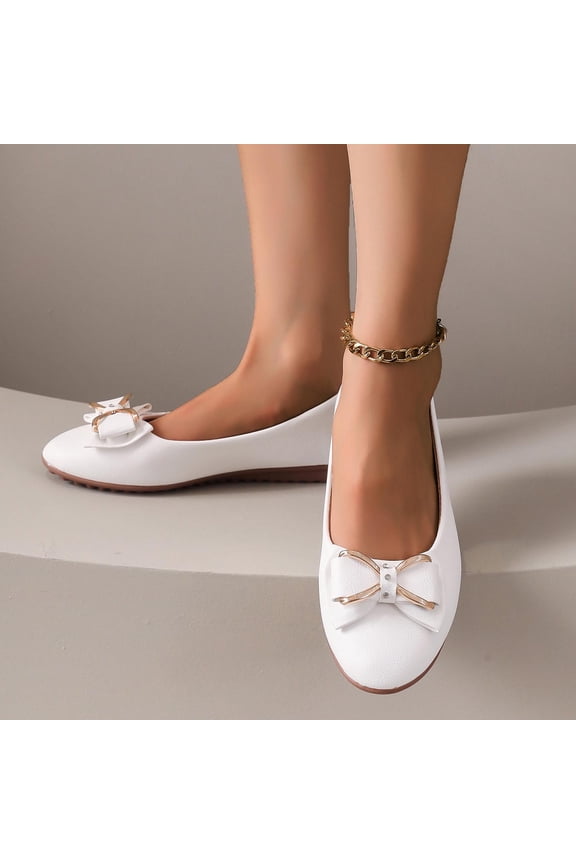 Women's Fashion Casual Slip-On Round-Toe Ballet Flats - Comfortable Low Wedge Heel & Bowknot Design, Breathable Daily Walking Shoes for Women