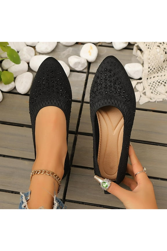 Women's Fashion Casual Sneakers – Mesh Breathable Slip-On with Rhinestone Pointed Toe & Comfortable Flat Shoes for Daily Wear