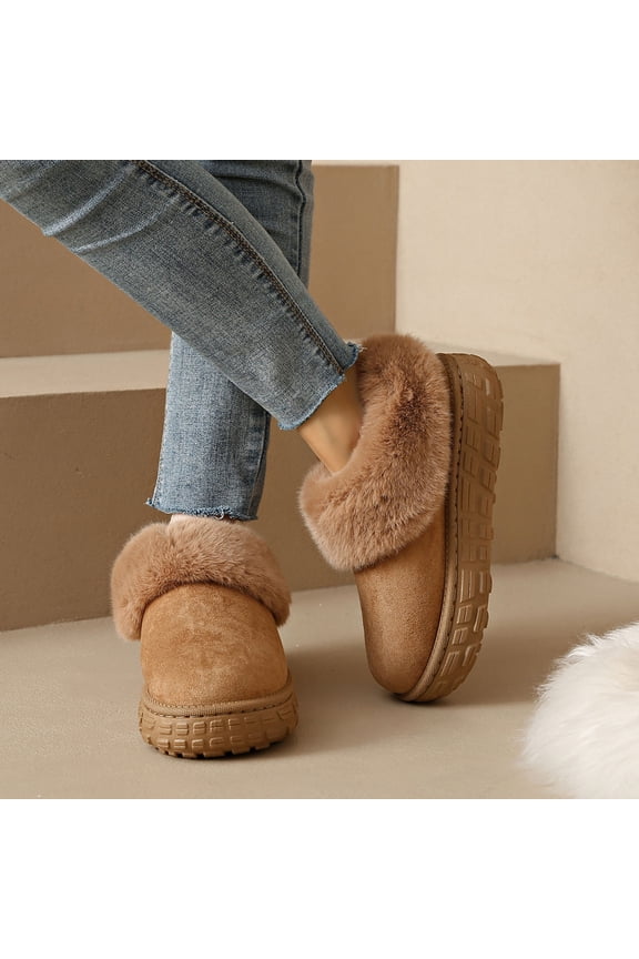 Women's Fashion Casual Snow Boots – Plush Lined & Thickened Warmth Closed-Toe Slip-On with Chunky Sole for Outdoor Winter Comfort