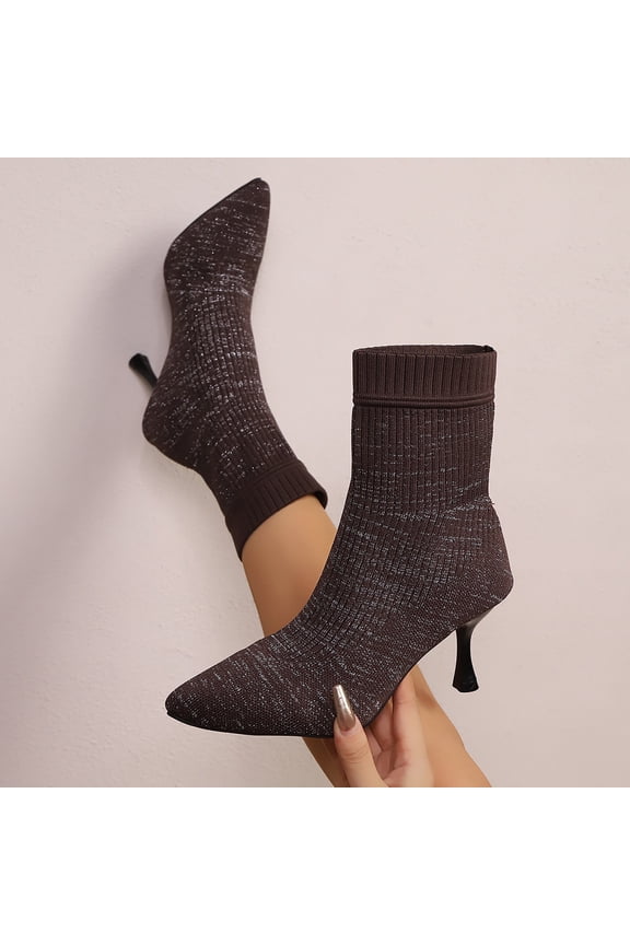 Women's Fashion Casual Sock Booties – Solid Color Stretch Knit Stiletto Heel Ankle Boots for Fall/Winter Stylish Everyday Wear