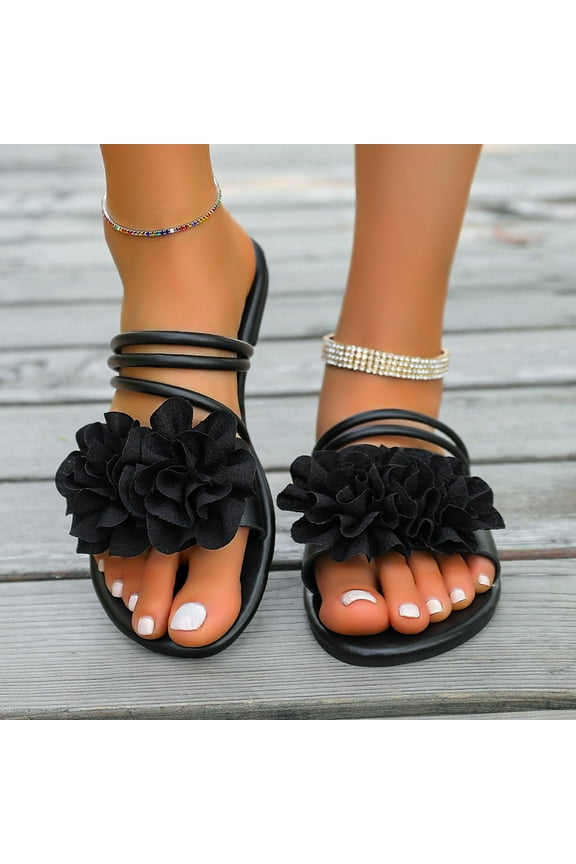 Women's Fashion Casual Solid Color Flower Sandals - Versatile for Spring & Summer Vacation, Leisure and Outdoor
