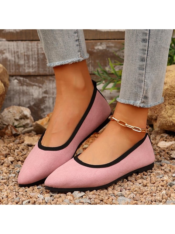 Women's Fashion Casual Spring-Shoes – Breathable Solid Color Edging Slip-On with Pointed Toe & Shallow Cut for Everyday Flat Sole Comfort
