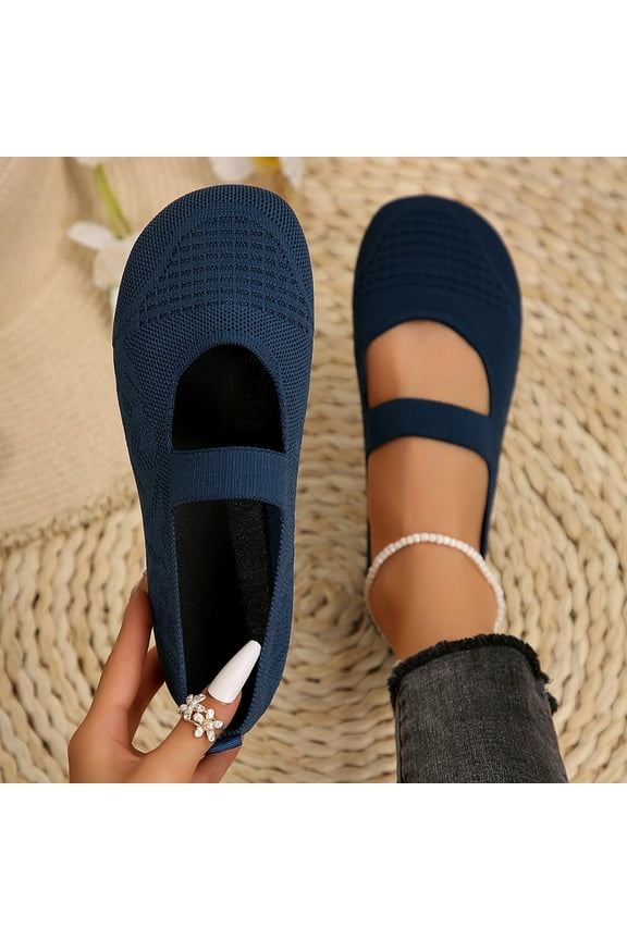Women's Fashion Casual Spring & Summer Breathable Fly - Knit Round - Toe Flat Shoes