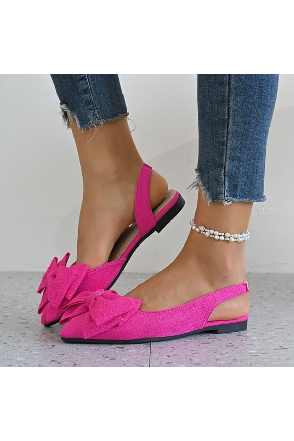 Women's Fashion Casual Spring & Summer Solid Color Bow Pointed - Toe Flat Sandals
