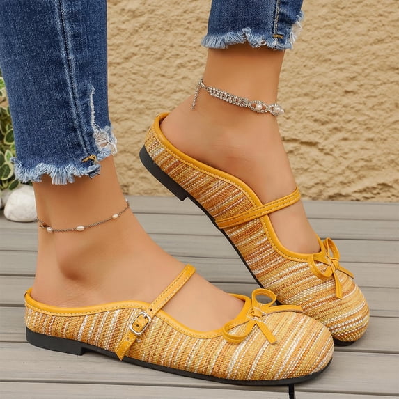 Wowcloth Women's Fashion Casual Striped Mesh Slip-On Flats – Comfortable Round Toe Low-Cut Design with Breathable Fabric for Versatile Daily Wear