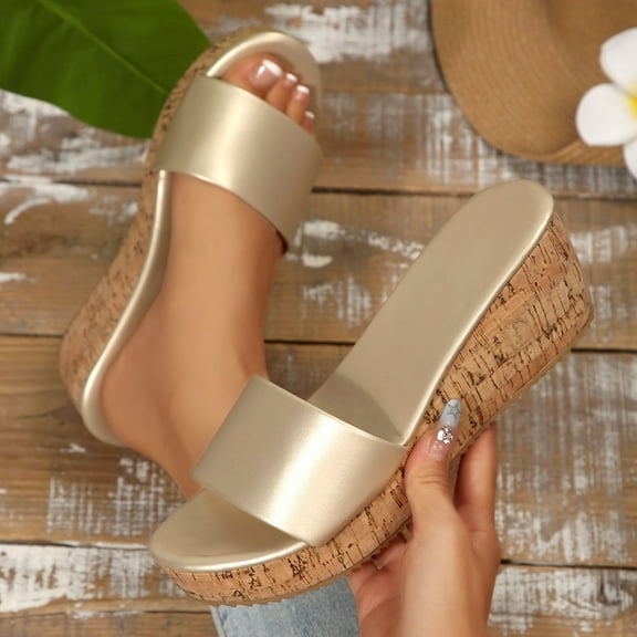 Wowcloth Women's Fashion Casual Summer Solid Color Fish Mouth Thick - Bottom Wedge Slippers