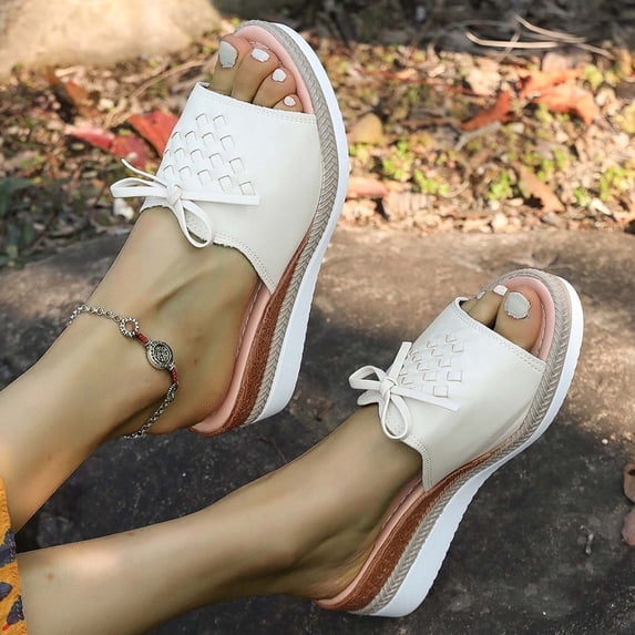 Wowcloth Women's Fashion Casual Wedge Heel Slides - Openwork Style Slip-On with Breathable Comfort for Spring Summer Everyday Wear,Plus Size