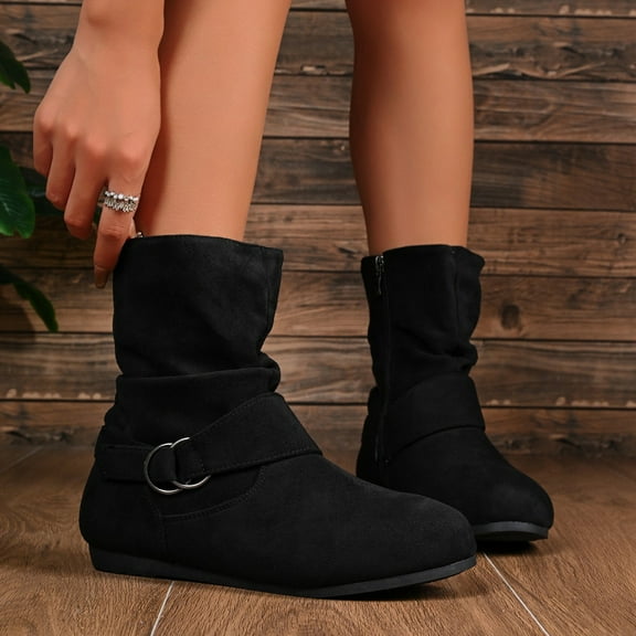 Wowcloth Women's Fashion Casual Winter Ankle Boots – Comfortable Round Toe Side Zipper Flat Sole for Daily Wear & Winter Outfits