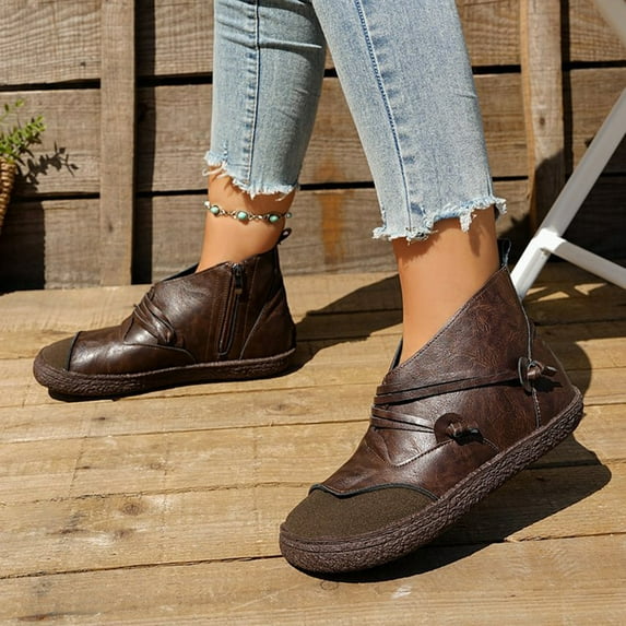 Wowcloth Women's Fashion Casual Winter Ankle Boots – Solid Color Contrast Design with Round Toe & Side Zipper for Everyday Winter Comfort