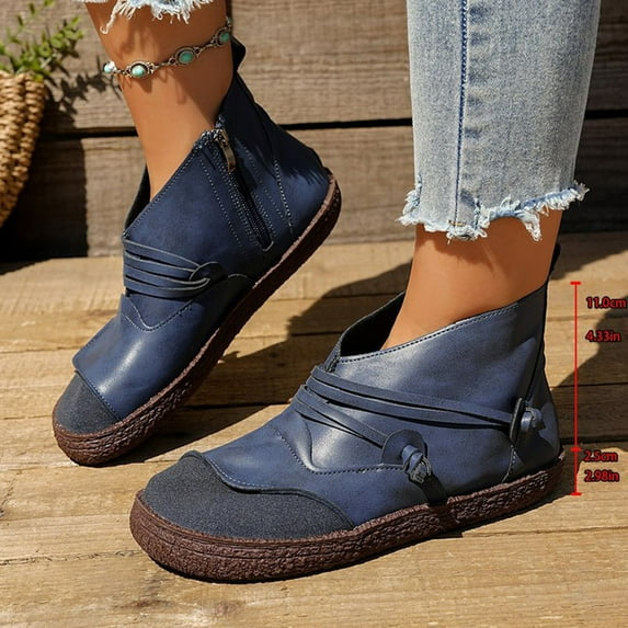 Wowcloth Women's Fashion Casual Winter Ankle Boots – Solid Color Contrast Design with Round Toe & Side Zipper for Everyday Winter Comfort