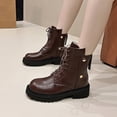 thumbnail image 1 of Wowcloth Women's Fashion Casual Winter Fleece-Lined Ankle Boots – Solid Round Toe with Front Lace-Up and Back Zipper, Chunky Low Heel for Everyday Winter Wear, 1 of 9