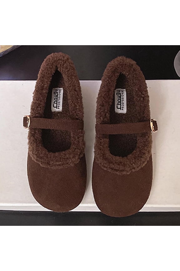 Women's Fashion Casual Winter Loafers – Fleece-Lined Buckle Strap Low Heel Slip-On Comfortable Flats with Versatile Styles for Daily Wear