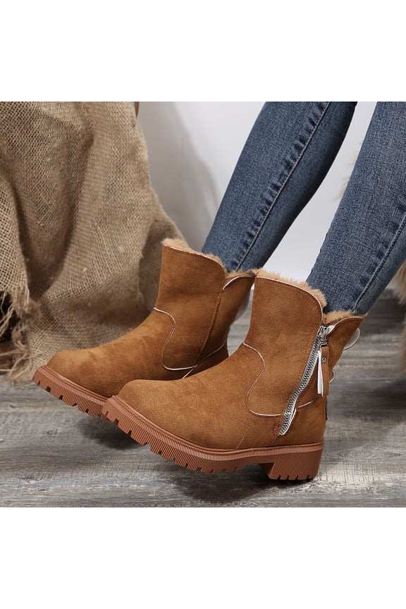 Women's Fashion Casual Winter Mid-Calf Snow Boots - Thickened Fleece-Lined Cotton Boots with Solid Color Design for Daily Wear and Cold Weather Comfort