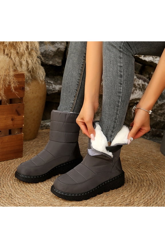 Women's Fashion Casual Winter Snow Boots – Thickened Fleece-Lined Mid-Calf Design with Solid Color for Warm Cold Weather Footwear